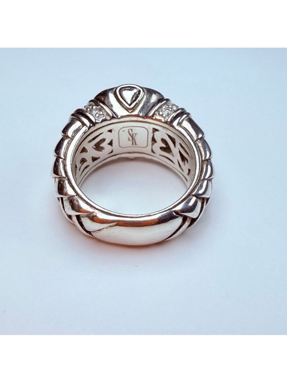 Scott Kay Cushion Smoky Quartz & Diamond Sterling Silver 925 Basket Weave Ring - Picture 6 of 12